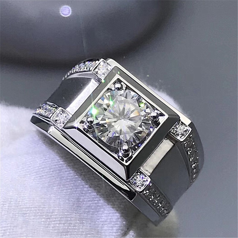 Nhẫn đính hôn kim cương vàng trắng phong cách sang trọng thời trang nam