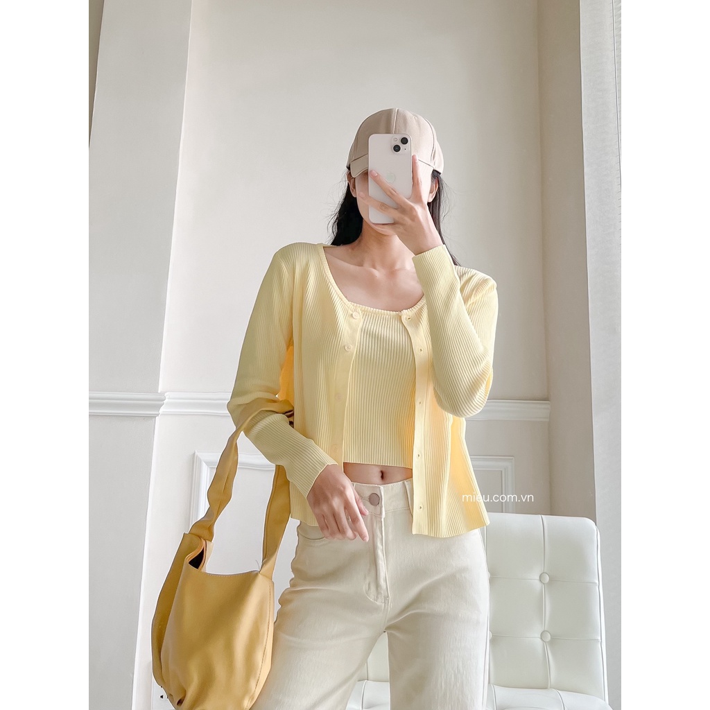 [ Miều ] Set áo 2 dây w khoác Cardigan len gân Vivian