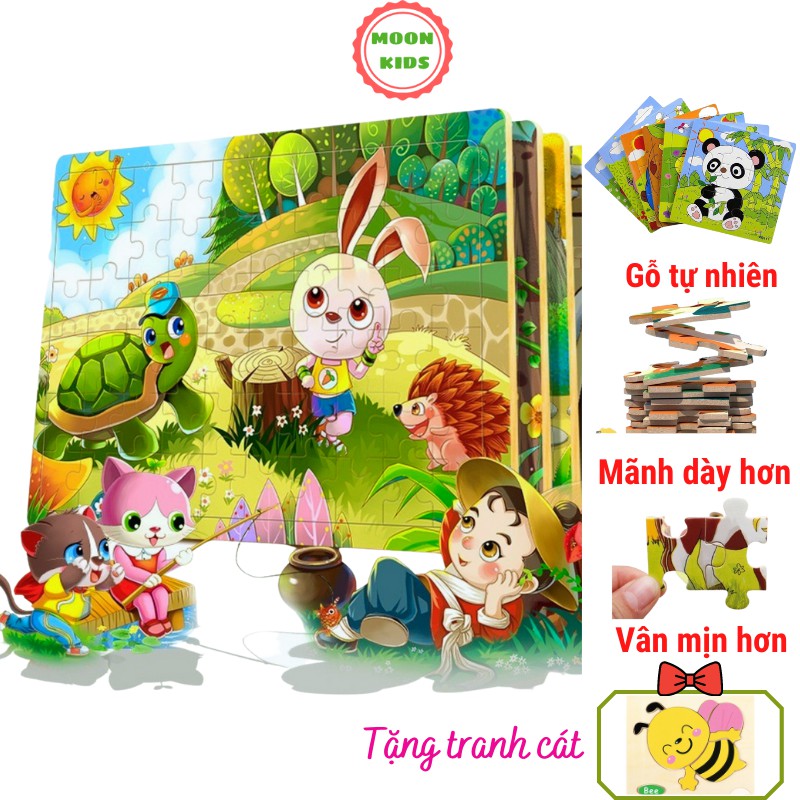 Tranh ghép hình gỗ 60 mãnh, Đồ chơi xếp hình cao cấp cho bé phát triển tư duy