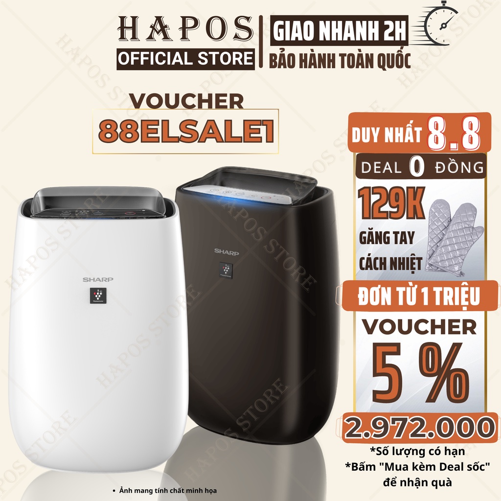 Máy lọc không khí inverter Sharp cảm biến báo chất lượng không khí, khử mùi, hút bụi mịn cho phòng 30m2 - 50m2 - HAPOS