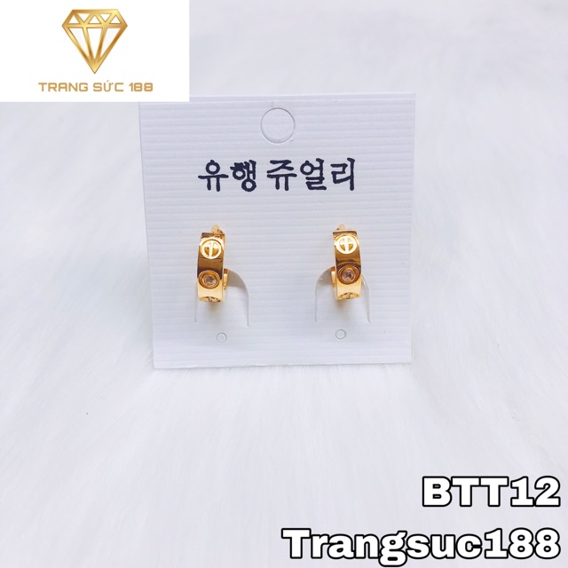 Bông tai titan dạng tròn đính đá BTT12
