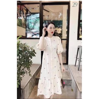 (SẴN)Váy sơ mi chấm bi tay bồng