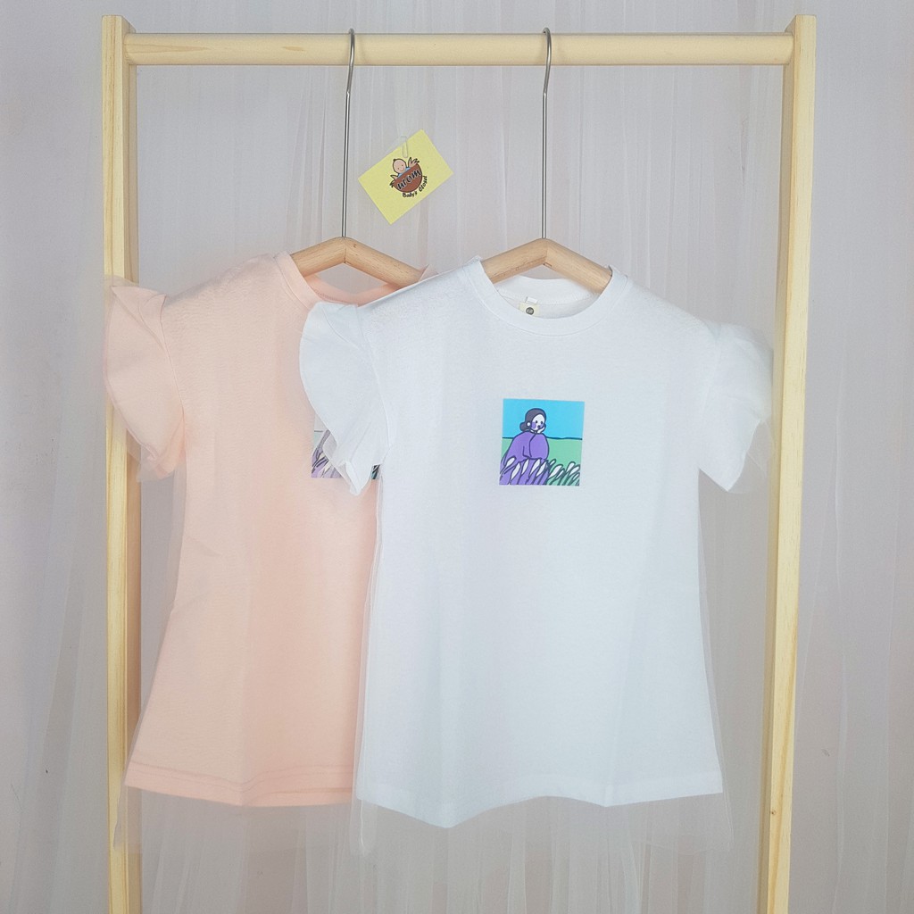 Đầm suông thun cotton phối voan lưới. Váy đầm bé gái