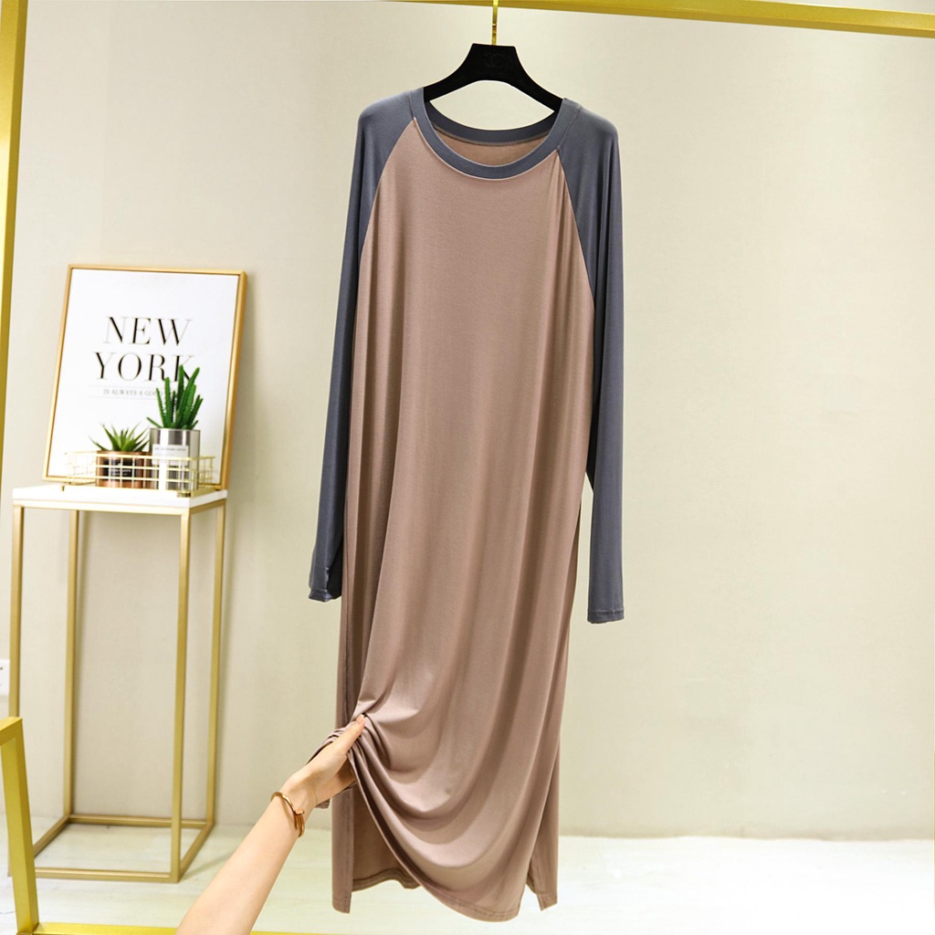 Đầm Ngủ Dài Dáng Rộng Cỡ Lớn Màu Sắc Xinh Xắn Thời Trang Mùa Thu Cho Nữ