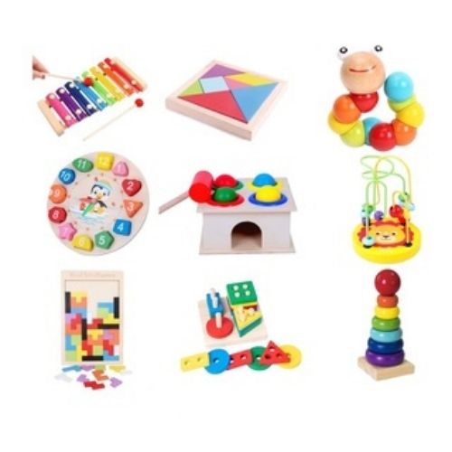 Đồ chơi trẻ em Bộ đồ chơi gỗ Foxi com bo 6 món giáo dục thông minh xâu hạt làm toán Montessori [BABY MAX]