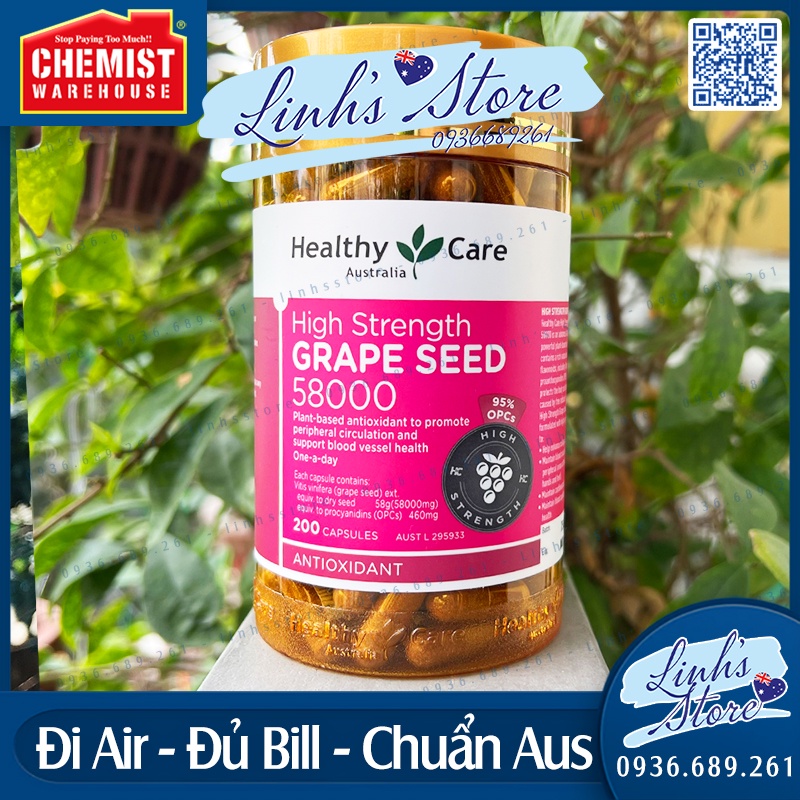 Healthy Care Grape Seed 58000mg - 200 viên 💙 Chemist Warehouse - Úc