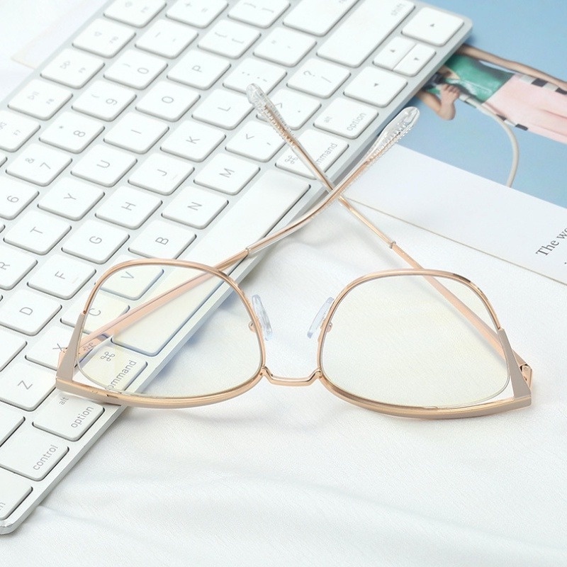 Mắt Kính Gọng Kim Loại Tròng Mắt Mèo Chống Ánh Sáng Xanh Thời Trang Phong Cách Phương Tây