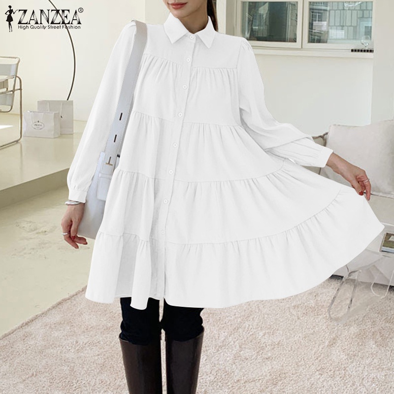 Áo sơ mi ZANZEA cho nữ dài tay cổ bẻ thời trang Hàn Quốc