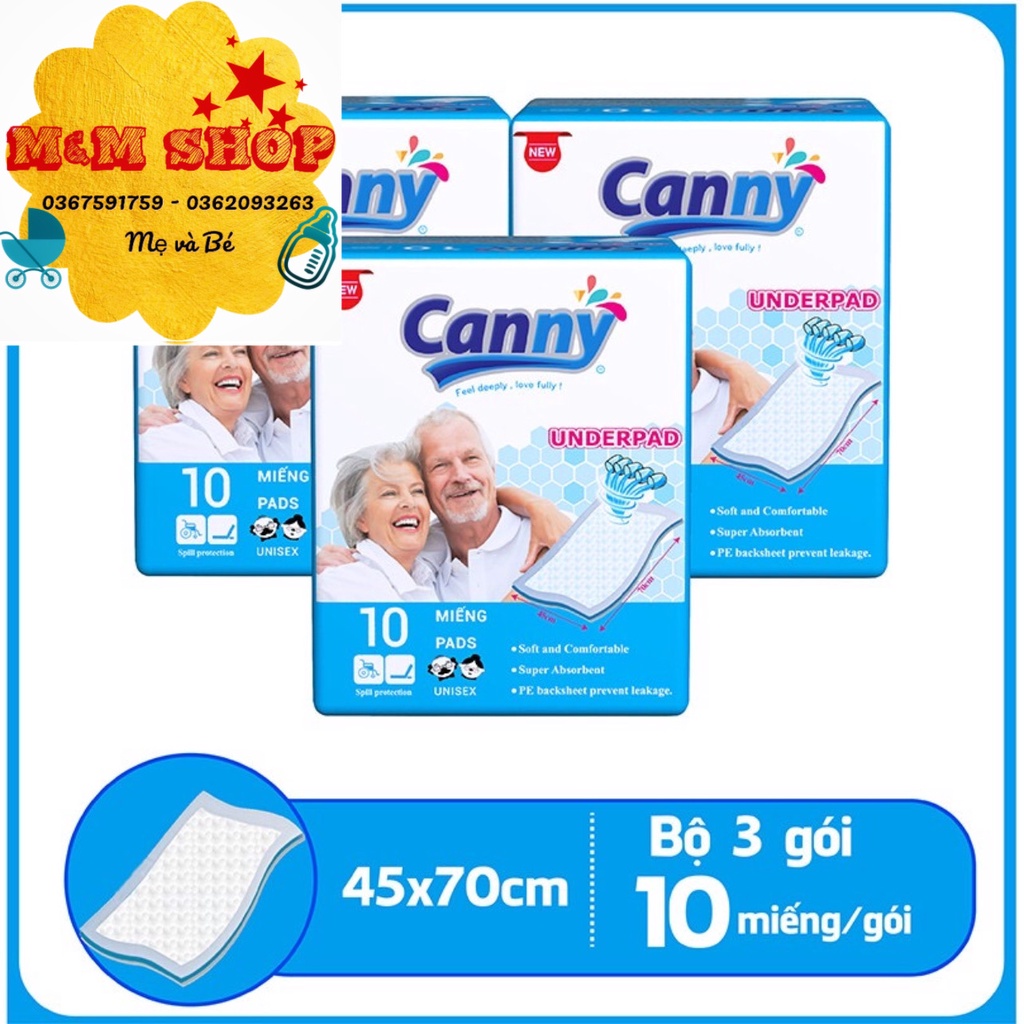 [Bán chạy] Bộ 3 tấm đệm lót Canny 45x70cm 10 miếng/gói siêu mềm, siêu thấm hút