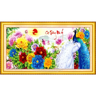 Tranh thêu chữ thập 3D con công hoa mẫu đơn 133*63cm LV3201 - tự thêu