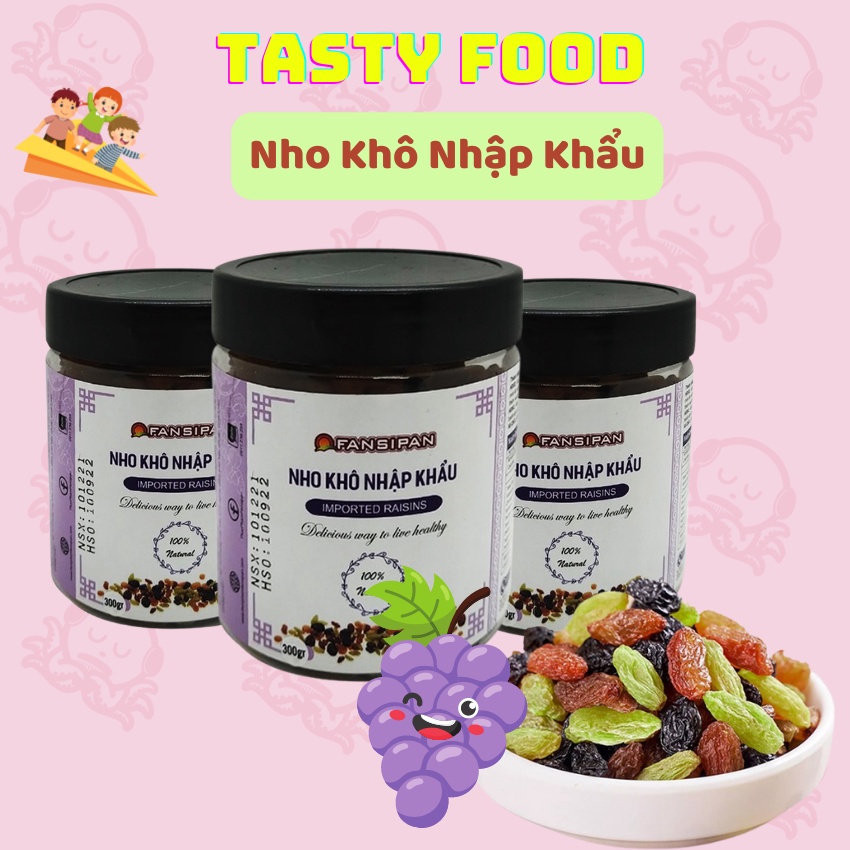 Nho khô mix vị nhập khẩu Fansipan hộp 300g, nho sấy chính hãng đồ ăn vặt Tasty Food