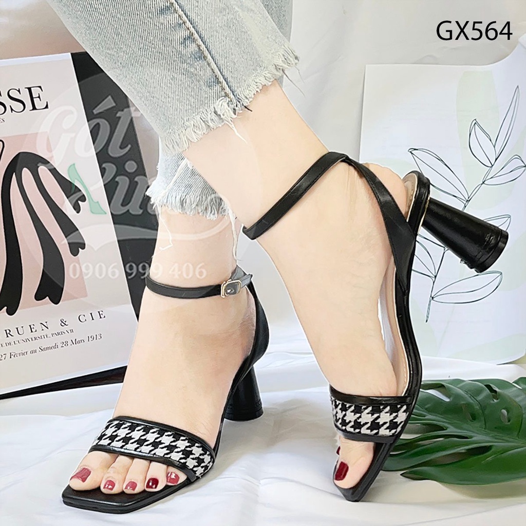 Sandal cao gót quai ngang nữ kẻ ziczac 7 phân - size 40 41 42 có sẵn