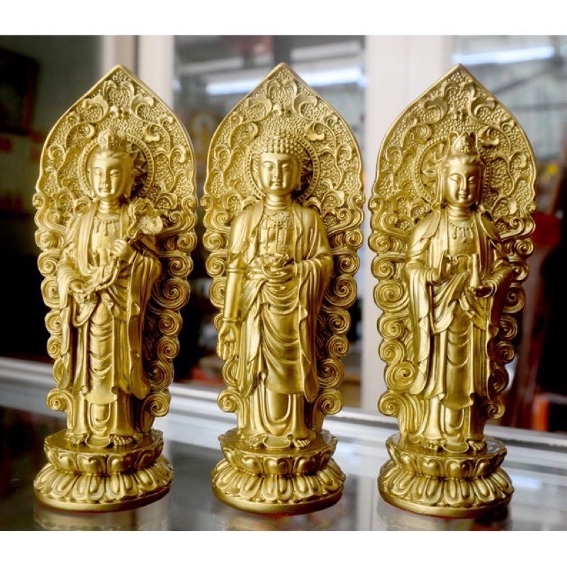 Bộ Ba Tượng Phật Tây Phương Tam Thánh Hào Quang 18cm