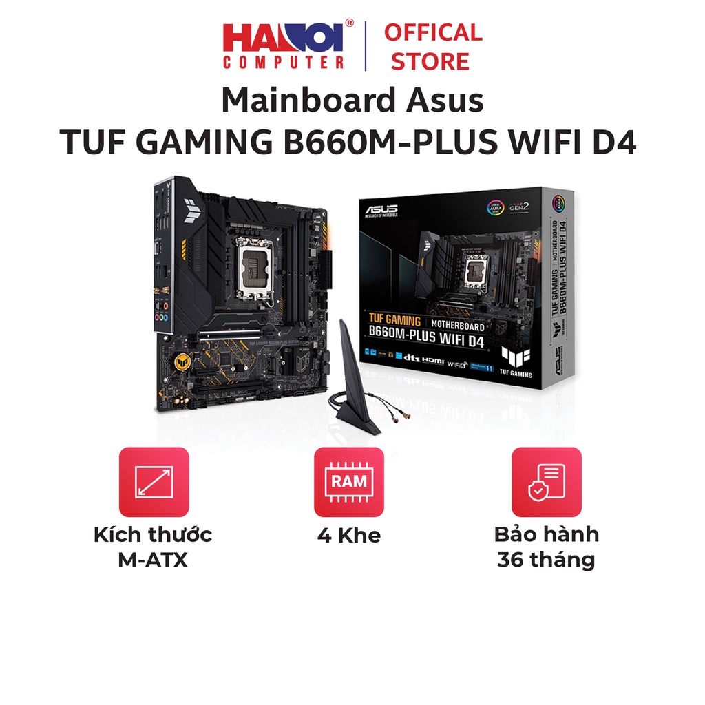 Mainboard Asus TUF GAMING B660M-PLUS WIFI D4 (Intel B660, LGA 1700, 4 khe RAM, M-ATX)