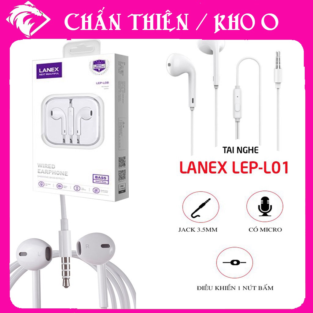 ✔️CHÍNH HÃNG✔️ Tai Nghe Nhét Tai Jack 3.5mm LANEX Chính Hãng - Tăng Giảm Âm Lượng - Có thể sử dụng được rất nhiều dòng