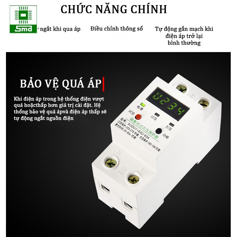 Aptomat bảo vệ quá áp, sụt áp có cài đặt thời gian và điện áp