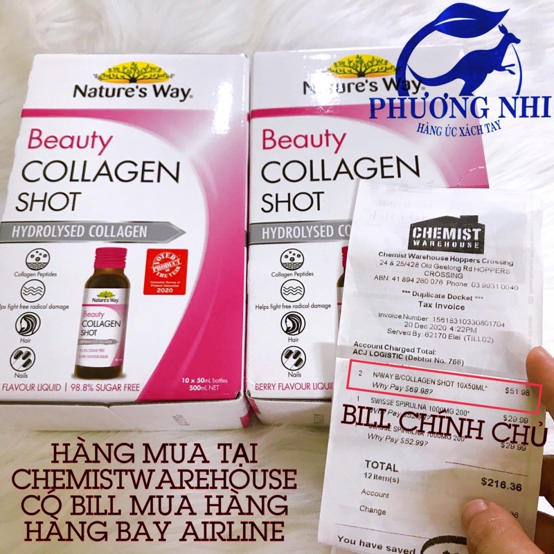 DATE 02/25 - BILL MUA TẠI PHARMACY ÚC - HÀNG BAY AIR-  Collagen dạng shot Nature's Way Beauty Collagen Shot