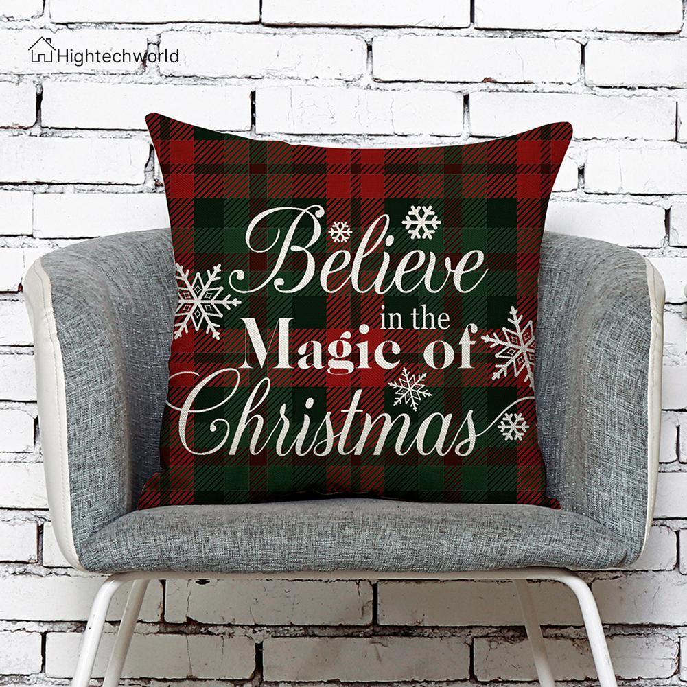 Hightechworld Christmas Pattern Linen Pillowcase Soft Throw Pillow Case Sofa Car Cushion
