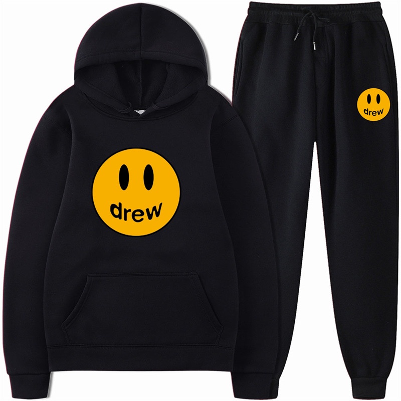 Justin Bieber Drew House Bộ Áo Hoodie Dáng Rộng In Hình Mặt Cười + Quần Dài Thời Trang Cá Tính Cho Nam Và Nữ