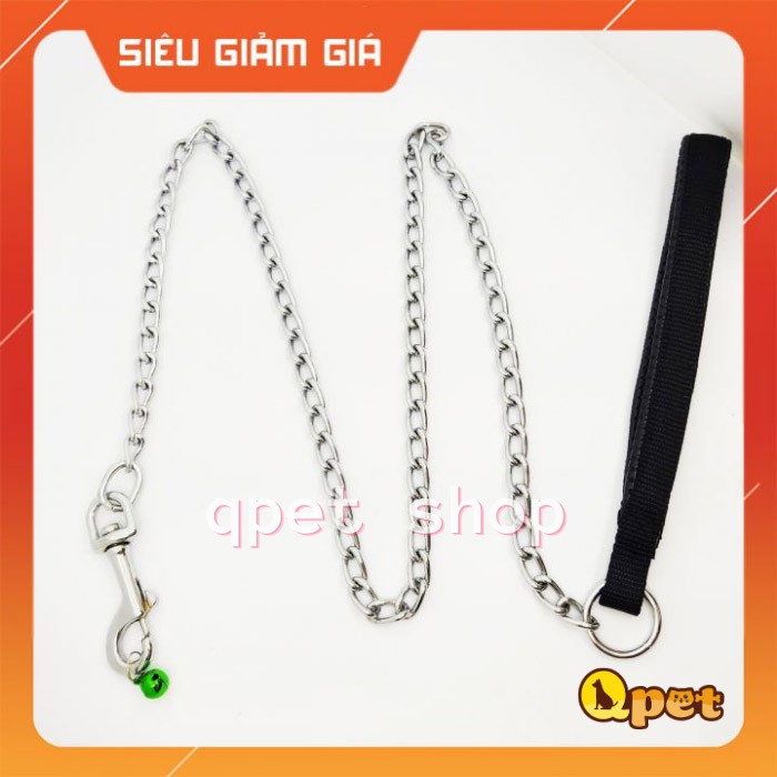 Dây dắt chó xích inox 🐶 KHÔNG GỈ, TAY CẦM DA MỀM🐶 Phù hợp khi dắt chó nhỏ đi dạo ngoài trời