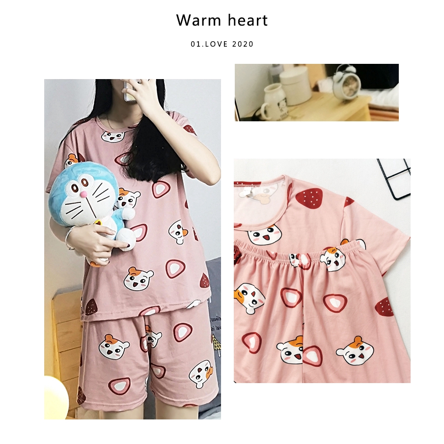 xiaohan korea loose short sleeve sleepwear women's pajama sets motif female cute cartoon print large size thin nightwear | BigBuy360 - bigbuy360.vn