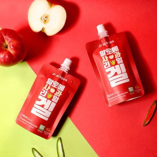 (1Gói x 100ml) Nước nha đam Hàn Quốc Saponaria hữu cơ vị táo - Nước uống đẹp da - nước uống thải độc - ORGANIC KDY ALOE