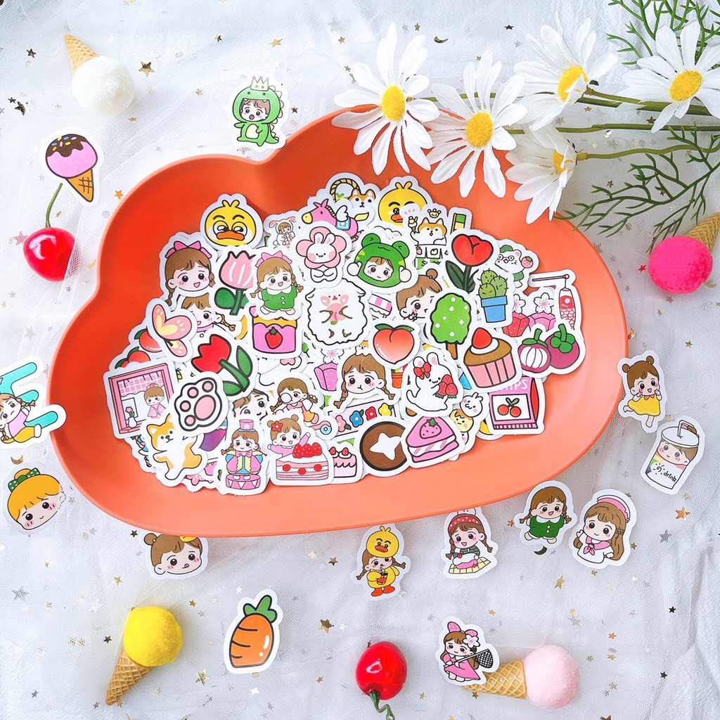 Bộ 10 Sticker hoạt hình cute dán màn hình, bàn học, tủ, mũ bảo hiểm, vali