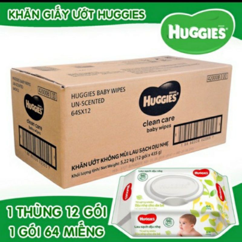 (XẢ HÀNG) COMBO 12 GÓI(1 THÙNG) KHĂN GIẤY ƯỚT HUGGIES 64 TỜ KHÔNG MÙI ( ngày sản xuất 20 /5/2021)