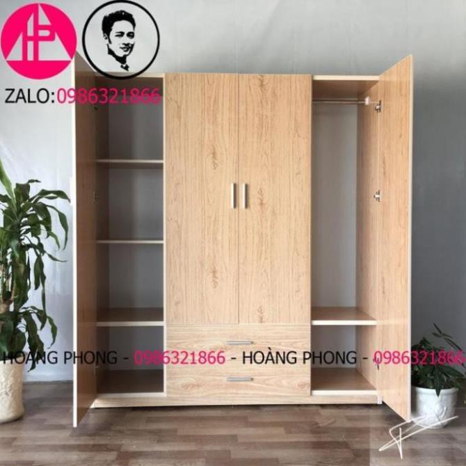 Tủ quần áo 4 cánh mãu gỗ xoan đào - Tủ nhựa đài loan cao cấp (1m62 x 1m85) Miễn phí vận chuyển Bảo hành 2 năm tại nhà