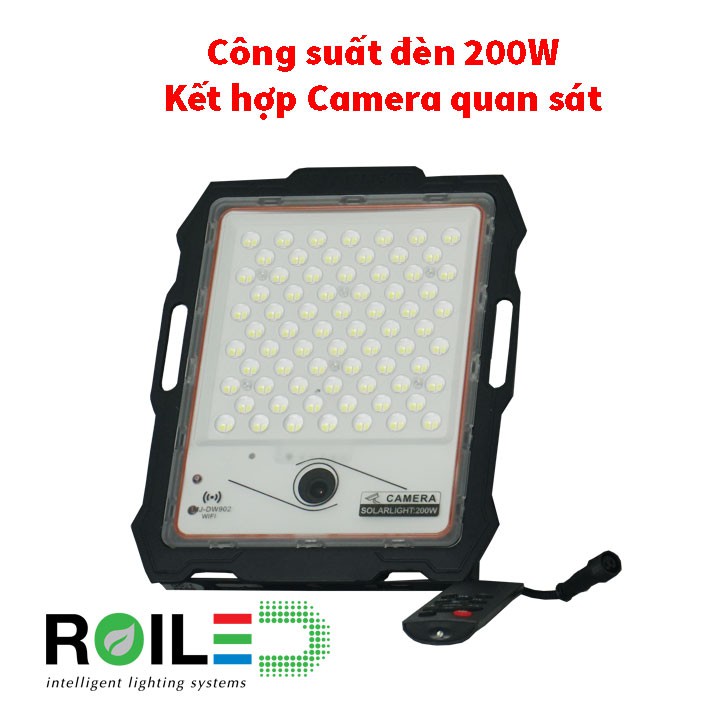 Đèn pha 200W năng lượng mặt trời kết hợp Camera quan sát