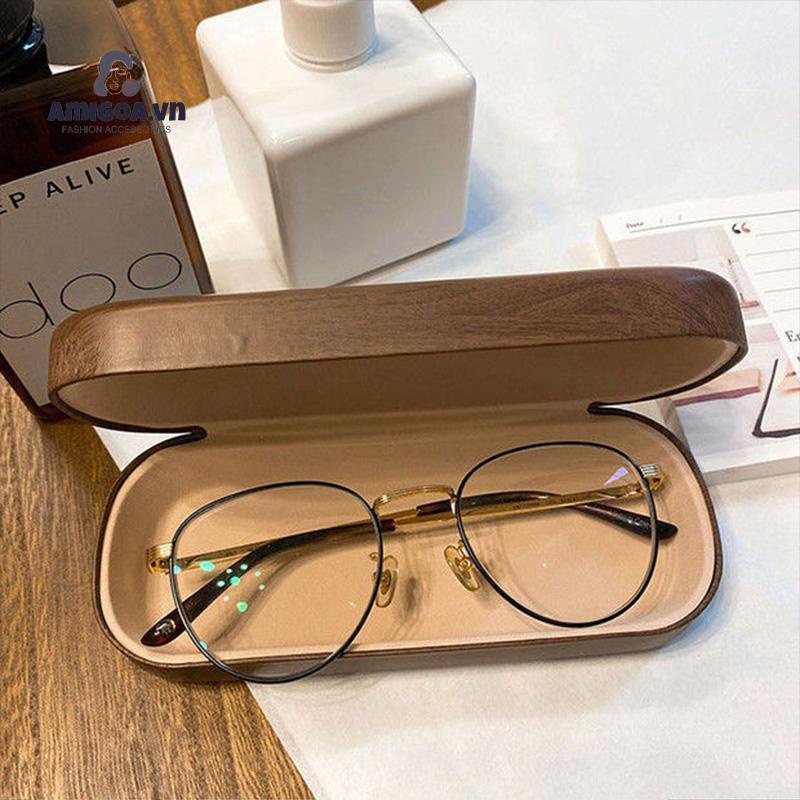 Hộp Đựng Mắt Kính Bằng Da Pu Vân Gỗ Thiết Kế Đơn Giản Thời Trang