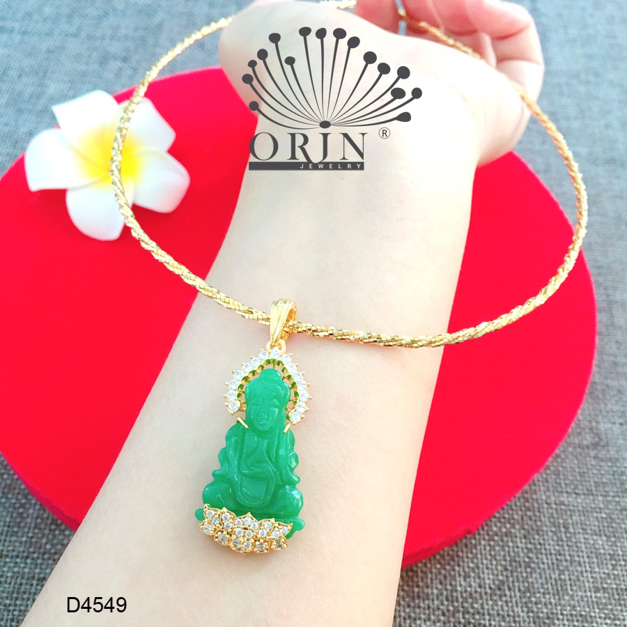 Kiềng dẻo, kiềng cổ nữ dạng bính mặt Phật Quan Âm màu xanh đính đá thiết kế cao cấp Orin D4549