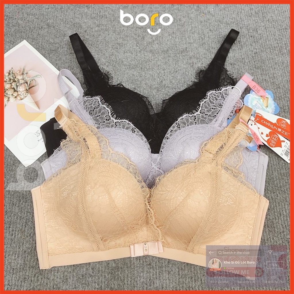 Áo lót ren không gọng đệm dày nâng ngực đẩy ngực tạo khe