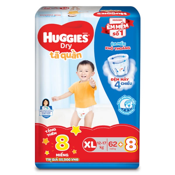 (TẶNG 8 MIẾNG MẪU MỚI)-TÃ QUẦN CỰC ĐẠI HUGGIES M74, L68, XL62, XXL56