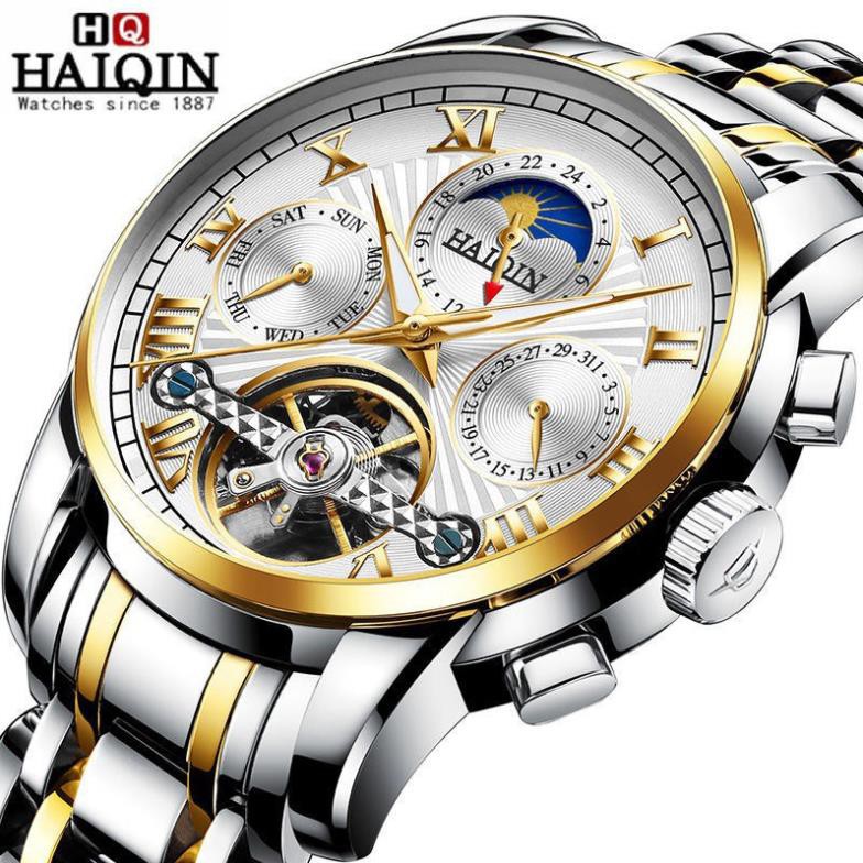 Đồng Hồ Cơ Nam Automatic Chính Hãng HAIQIN Dây Thép Cao Cấp Chạy Full Kim