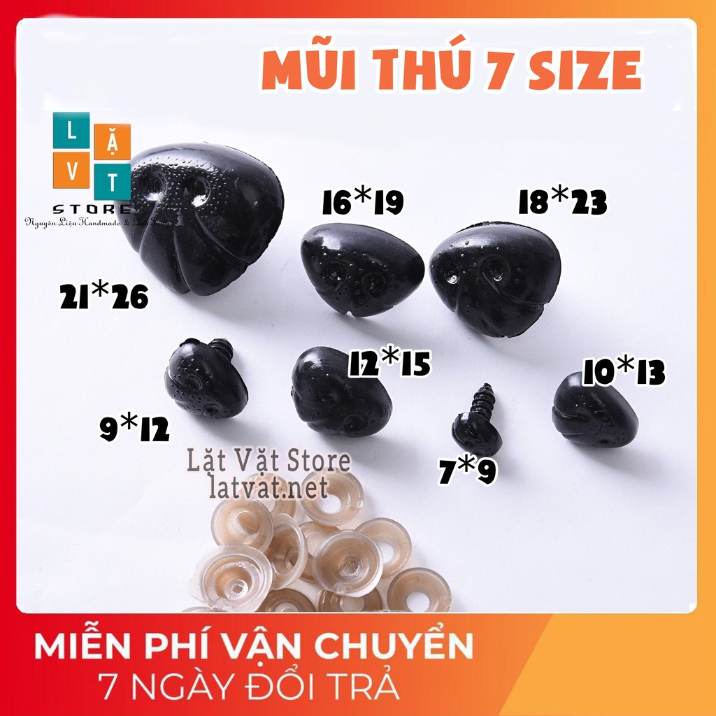 Mũi thú bằng nhựa có đệm gồm 7 size - Needle felting - mũi chó, mũi gấu hàng 3D