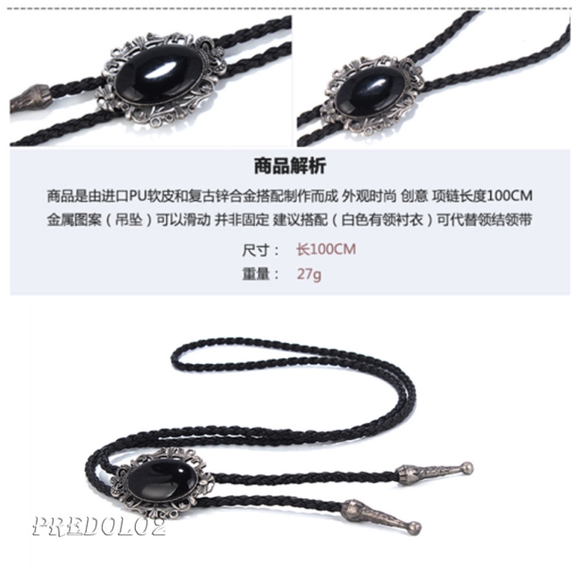 Cà Vạt Cao Bồi Bằng Da PU Màu Đen Bạc Cổ Điển Làm Quà Tặng Cho Nam