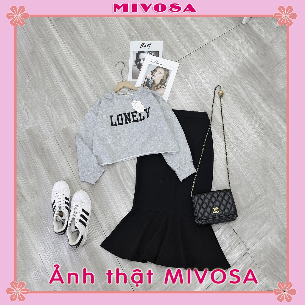 Set váy áo LONELY áo croptop dài tay mix chân váy xòe đuôi cá MIVOSA SV021