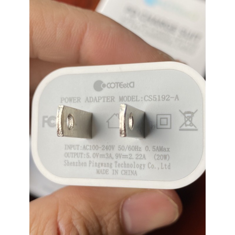 sạc nhanh iphone 20w chuẩn PD chính hãng coTEetCI cho iphone