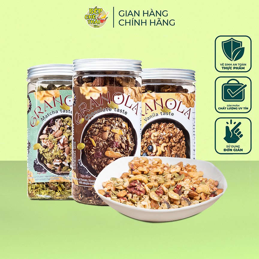 Granola Siêu Hạt Và Quả - 500gr - Ngũ Cốc Giảm Cân Thêm Óc Chó Đỏ, Nam Việt Quất - Bếp Chè Thái