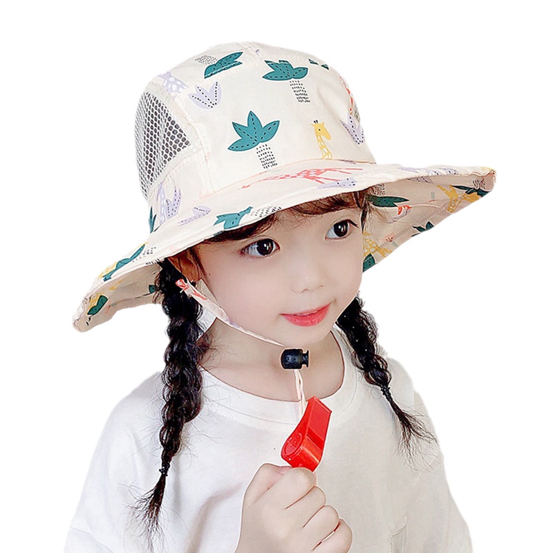 Nón Chống Nắng Vành Rộng Che Phủ Cổ In Họa Tiết Hươu Thời Trang Mùa Hè Phong Cách Hàn Quốc Cho Bé Gái
