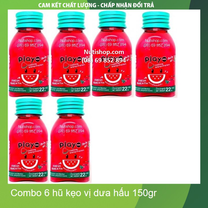 Kẹo Playmore - Combo 6 hũ kẹo vị dưa hấu 150gr