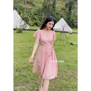 Đầm đắp chéo nơ eo hoa DA0319