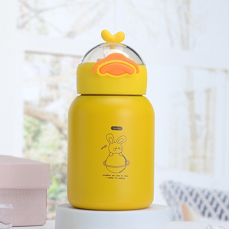 Bình đựng nước cho bé inox con vịt 420ml đựng sữa cho bé giữ nhiệt lâu dễ dàng mang đi,để trong balo túi sách,