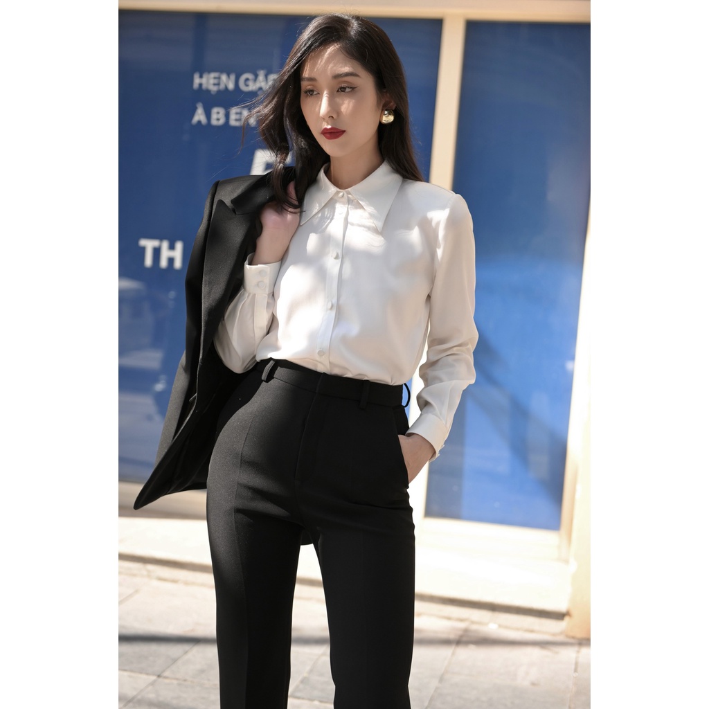 Áo sơ mi lụa cổ đức và quần loe HUONG BOUTIQUE BSSM02
