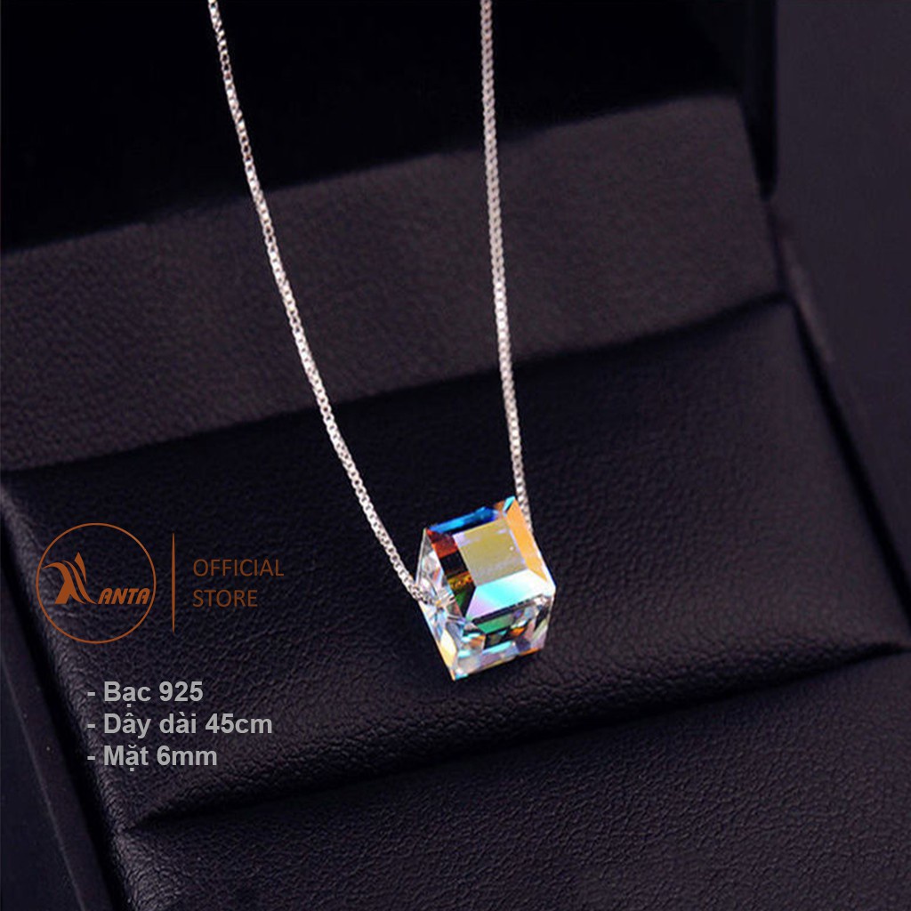 Dây chuyền bạc nữ ANTA Jewelry, thiết kế vòng cổ bạc mặt vuông đính đá pha lê 7 màu - ATJ7066A