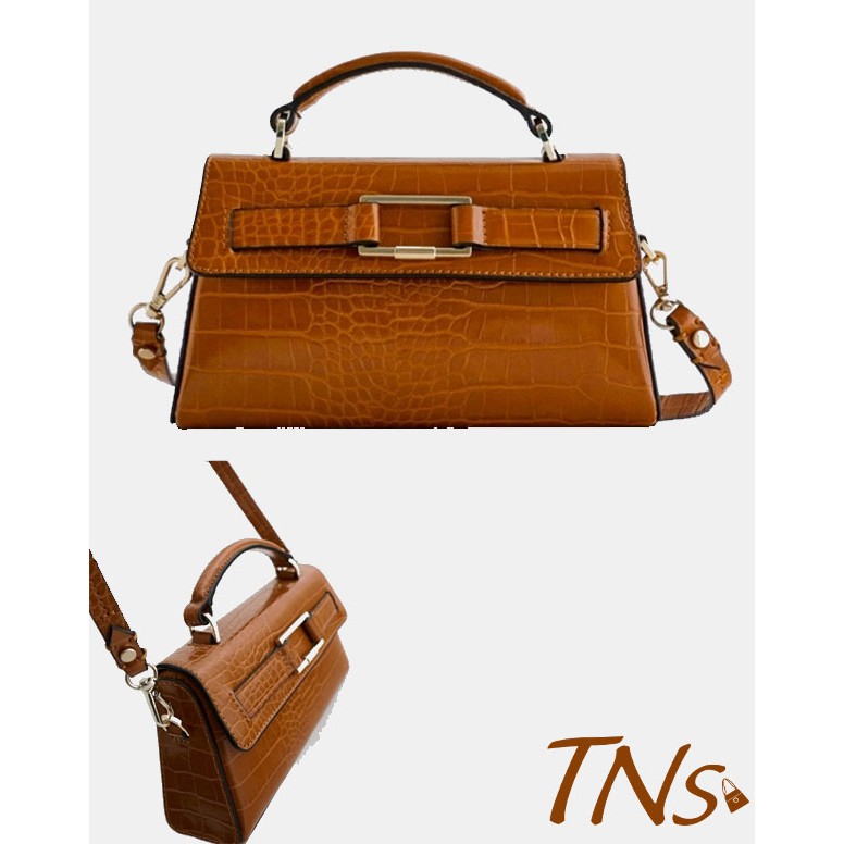 TINUONGSHOP - Túi đeo chéo có quai xách Z.@.RIA croc effect kelly crossbody bag 2 màu nâu và đen