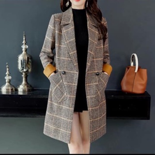 Áo khoác dạ kẻ giá sale có hình thật