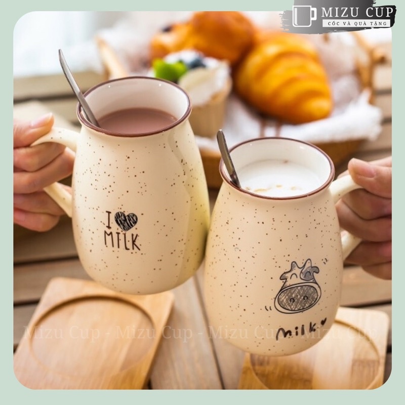 Cốc sứ cao cấp ăn sáng, uống trà, uống cà phê hình bò sữa dễ thương