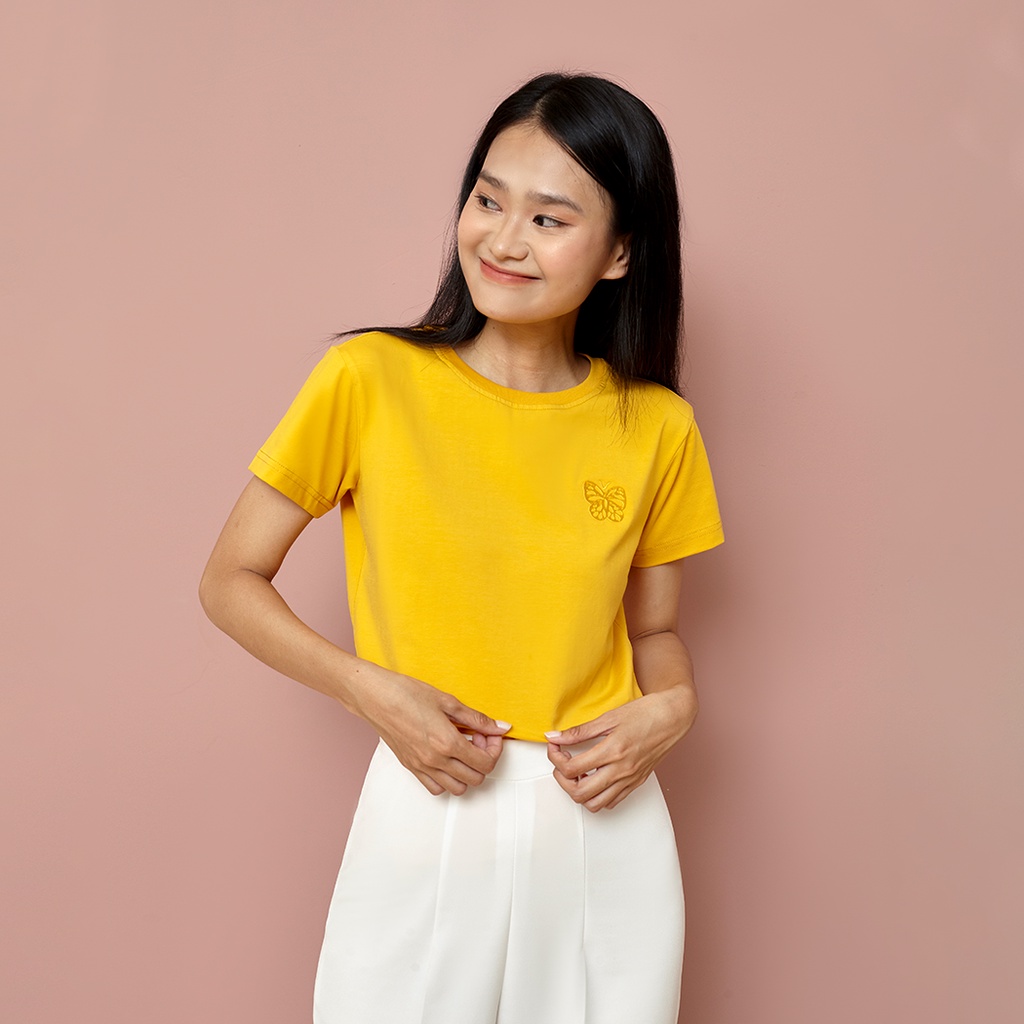 Andabove - Áo thun nữ in hoạ tiết Bướm - Butterflies T-shirt - Màu Vàng